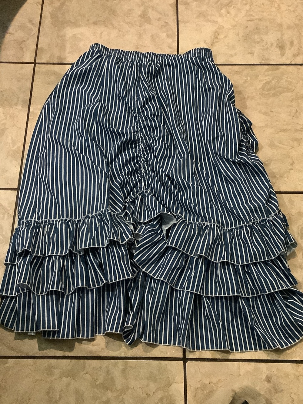 Blue and White Striped Ruffle Midi Skirt( Belle Paque)